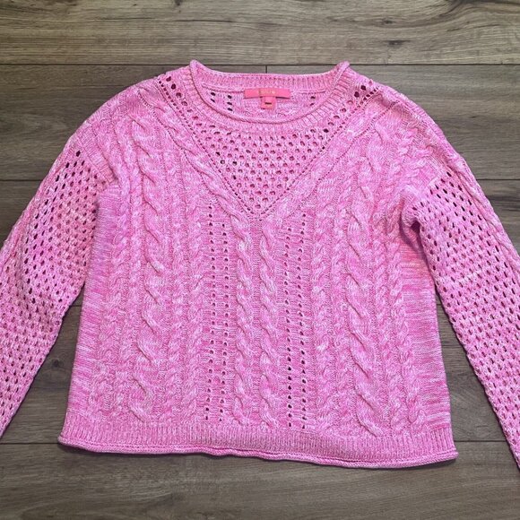 Women's Lilly Pulitzer Macxy Mix Stitch Sweater SZ Small Pink Open Knit - Picture 2 of 10